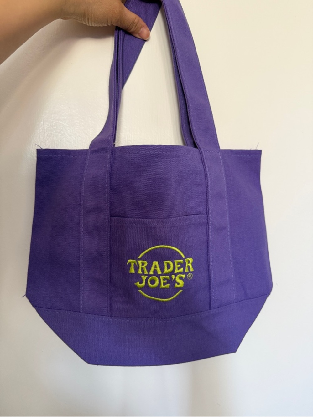 Trader Joe's Purple Canvas Tote Bag with Embroidered Logo
